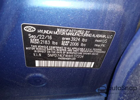 2017 Hyundai Elantra Se from USA, damaged, VIN 5NPD74LF4HH137204